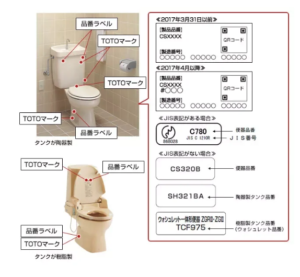 便座の型番掲載位置に関して