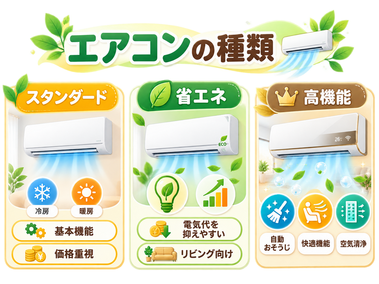エアコンの種類比較イラスト